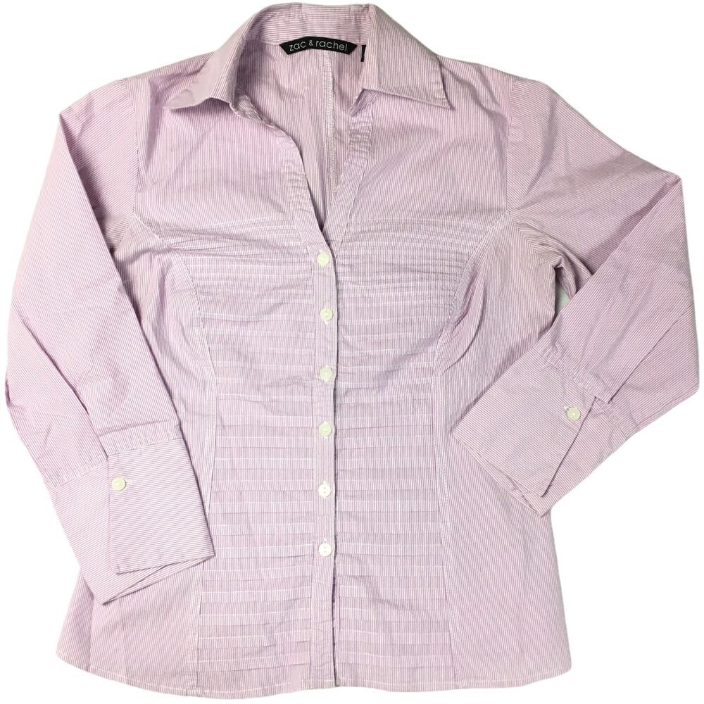 Zac & Rachel Button Up Shirt Purple Pinstripe Women's S Casual Work French Cuff‎